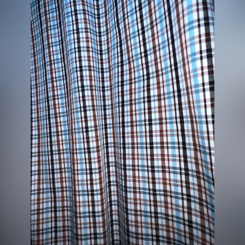 Peter Millar 100%‎ Cotton Brown Blue Plaid Long Sleeve Button Down Shirt Large - Picture 5 of 5